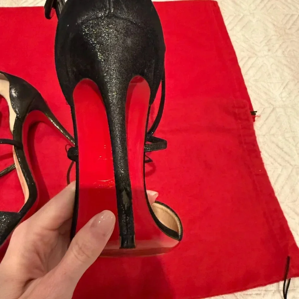 AUTHENTIC Black 100mm Choca Suede Sandal, Christian Louboutin (Not for Bundle) - Picture 7 of 12